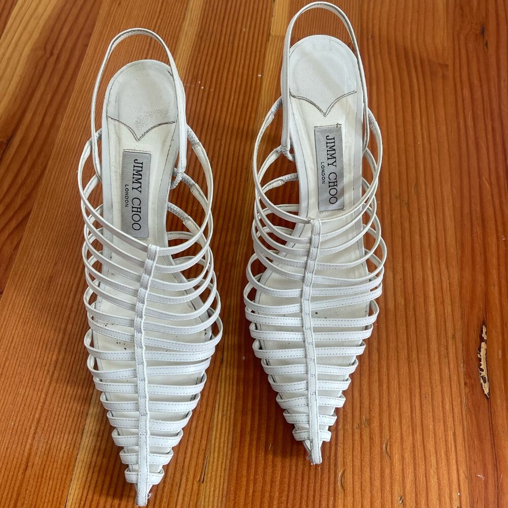 Jimmy Choo Leather Cutout Accent Slingback Sandals - Picture 2 of 5